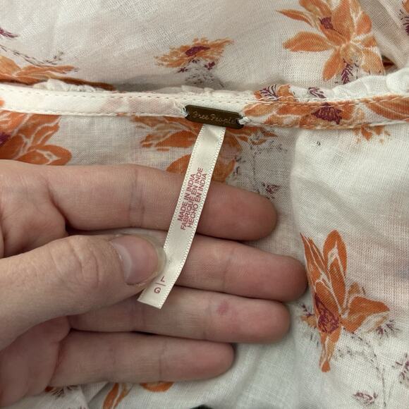 Free People Women’s Floral Ruffle Long Sleeve Blouse Size L Boho Peplum Top - Picture 6 of 8